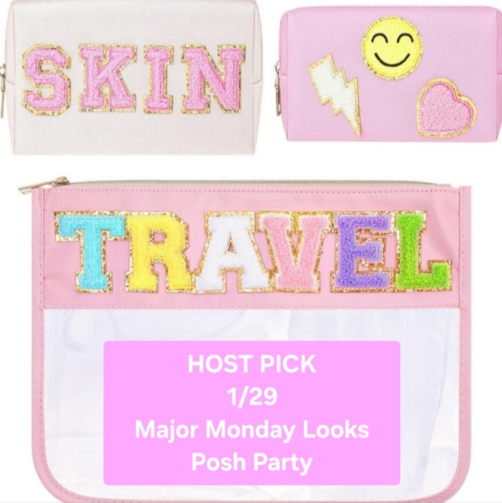 3 pc patch makeup/toiletry bags